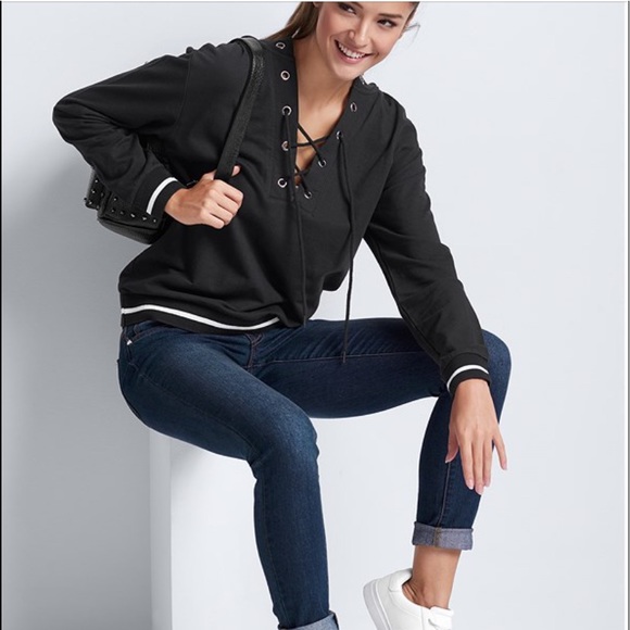 Lace Up Black Hoodie - Picture 1 of 5